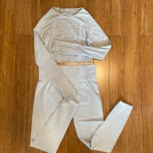 Gymshark light grey Vital Seamless leggings and Vital Seamless long sleeve crop